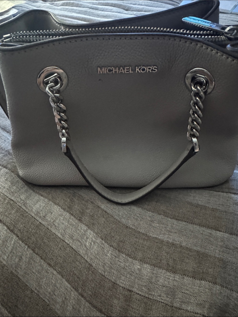 MICHAEL KORS Gray Leather Chain-Handle Satchel